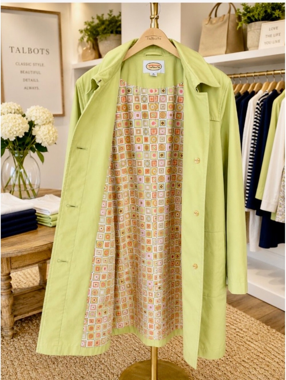 Talbots Lime Green Lightweight Trench Coat | Size 16